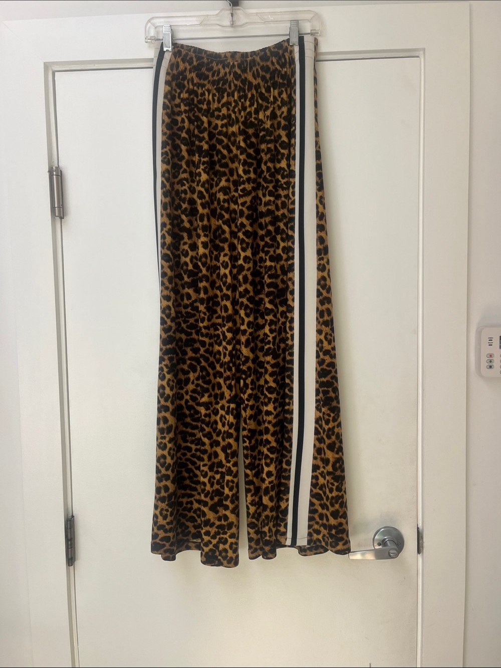 Norma Kamali Brown and Black Leopard-Print Wide Leg Pants with Side Stripe